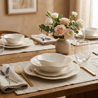 מערכת אוכל לבנה עם שוליים גליים, 24 חלקים