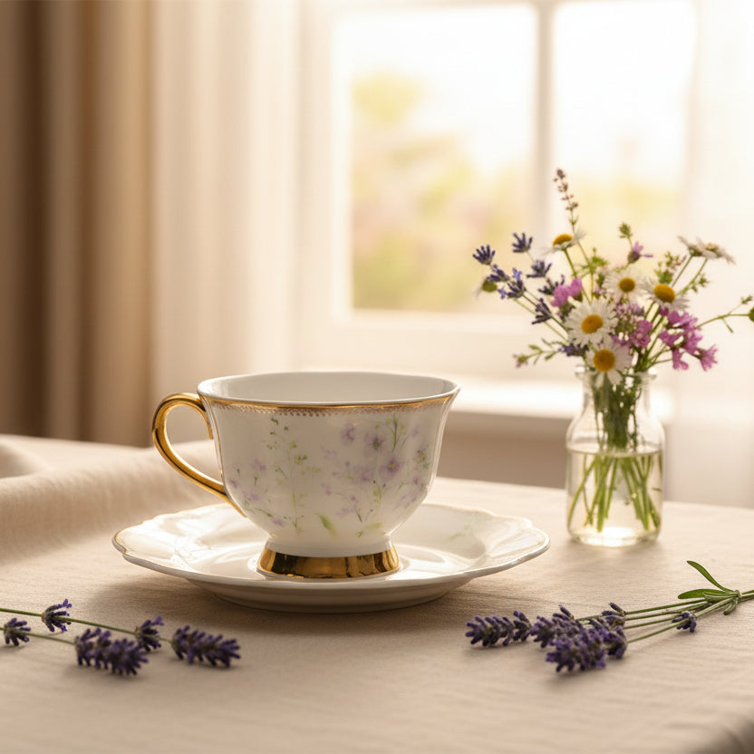 Lily לילך 180 מ"ל New Bone China  כוס תה/קפה+ תחתית