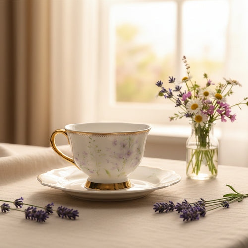 Lily לילך 180 מ"ל New Bone China  כוס תה/קפה+ תחתית