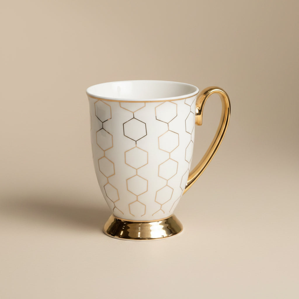 מאג על רגל 350 מ"ל Urban שחור/זהב/לבן New Bone China